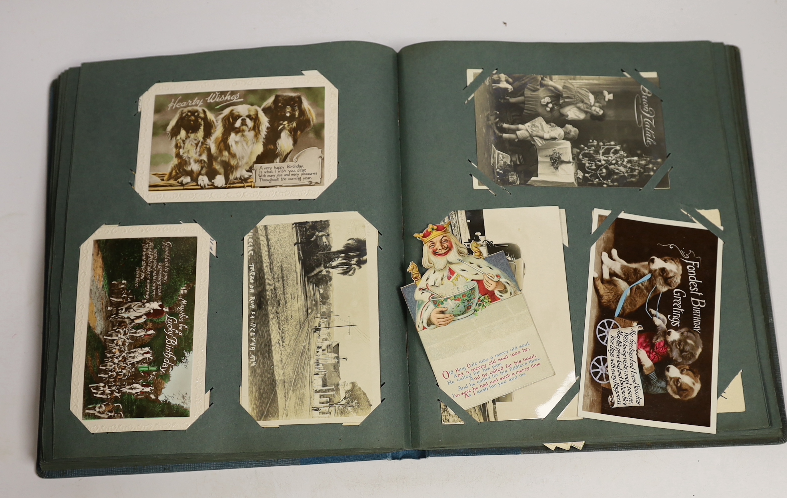 A postcard album containing Edwardian and later postcards relating to Bonzo, Attwell etc